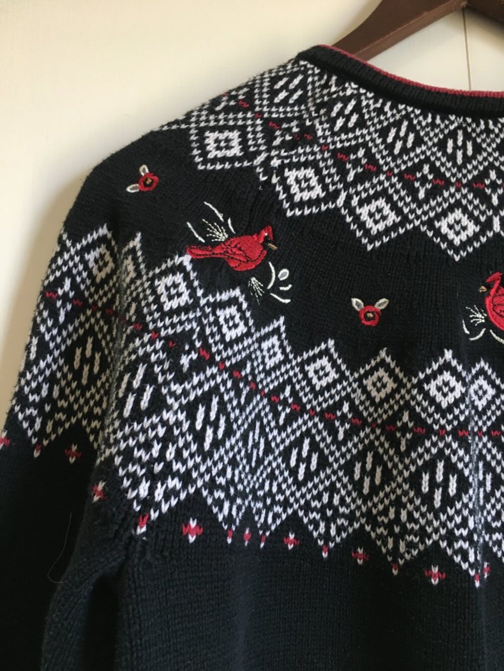 Vintage Northern Reflections Cotton Cardinal Fair Isle Zip Up Sweater - L - Picture 9 of 16